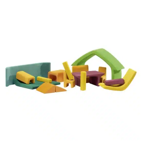 Wooden all-in house with furniture: green / Handmade wooden stacking toy - Glückskäfer