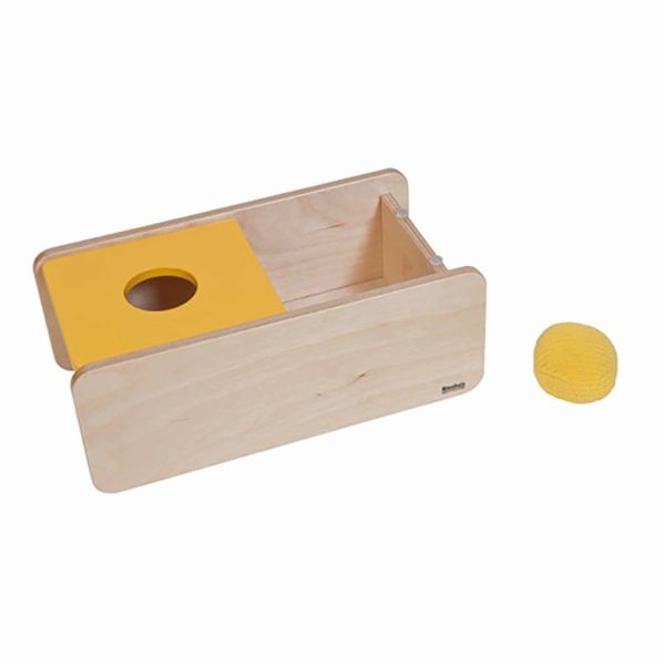 Imbucare box with flip lid and knit ball / Montessori infant & toddler material - Nienhuis Montessori