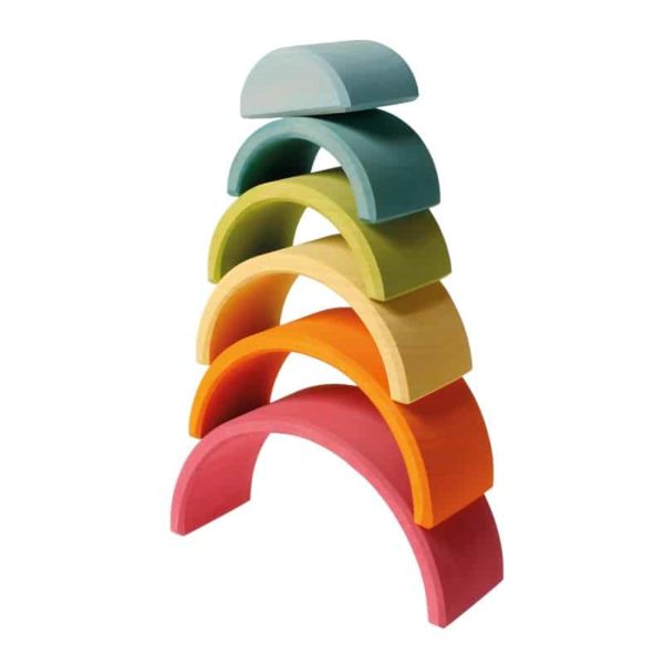Mittlerer pastellfarbener Regenbogen (6 Stück) : Handgefertigtes nachhaltiges Stapelspielzeug aus Holz - Grimm's