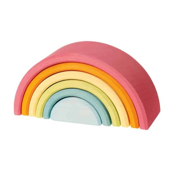 Mittlerer pastellfarbener Regenbogen (6 Stück) : Handgefertigtes nachhaltiges Stapelspielzeug aus Holz - Grimm's