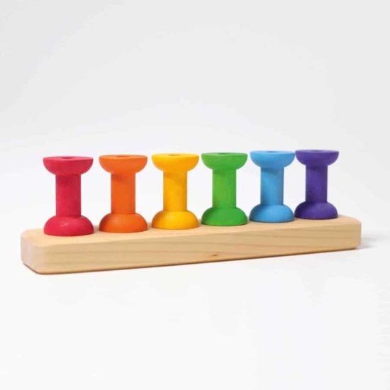 Handmade sustainable wooden toy Small bobbins threading game - Grimm's