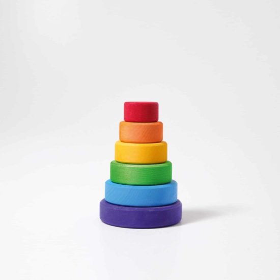 handmade sustainable wooden stacking toy Small rainbow disc tower - Grimm's