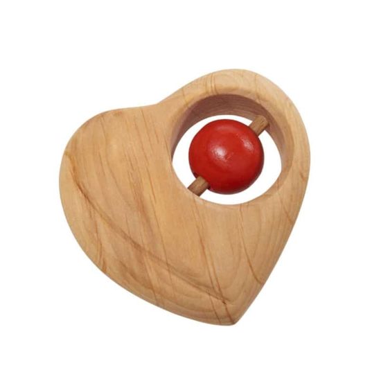 Wooden Baby Rattle- Heart Handmade wooden baby toy - Glückskäfer