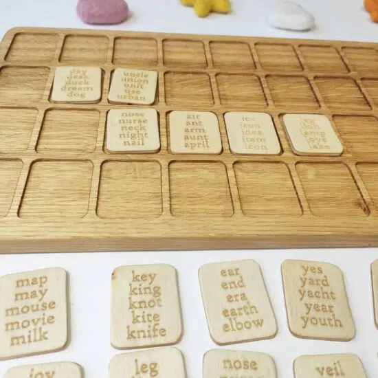 Wooden alphabet letters and words board English Threewood1