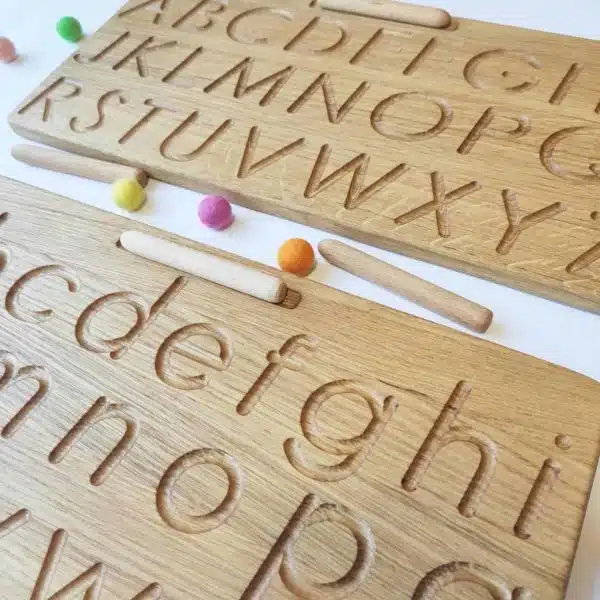 handmade Montessori inspired learning toy Wooden alphabet tracing board - Threewood