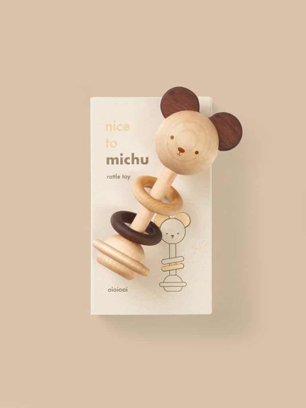 Sustainable wooden baby toy Nice to Michu baby rattle - Oioiooi