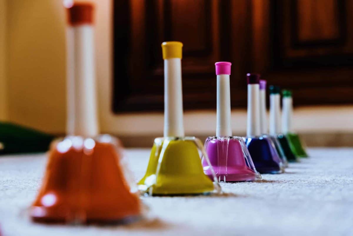 Nienhuis Montessori music colourful handbells for toddlers