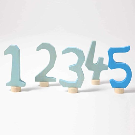 Blue decorative numbers 1-5 : Handmade wooden Waldorf birthday ring decoration - Grimm's