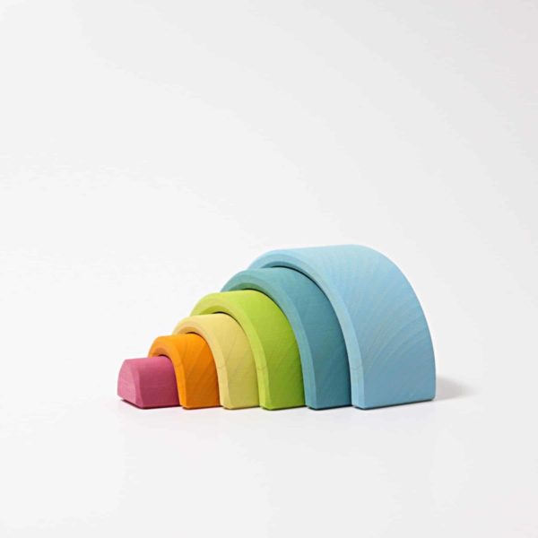 Mini pastel rainbow (mini: 6 pieces) / Handmade sustainable wooden stacking toy - Grimm's