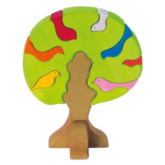 Wooden bird tree puzzle / Handmade wooden puzzle and stacking toy – Glückskäfer