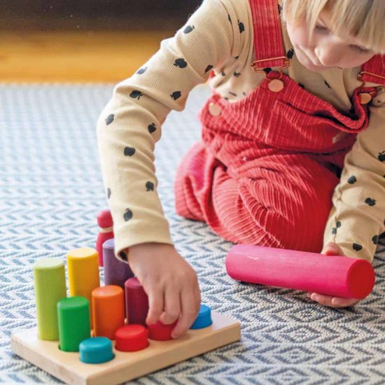 Small rainbow rollers stacking game / handmade wooden toy - Grimm's