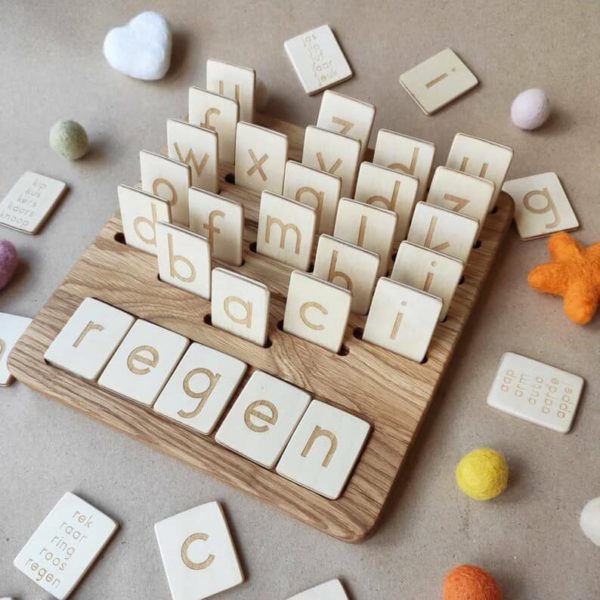Letter Board Set aus Holz in Deutscher Druckschrift Threewood Montessori inspiriertes Lernspielzeug
