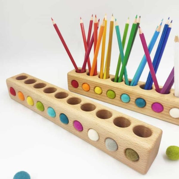 Wooden Montessori holder for coloured pencils - Threewood