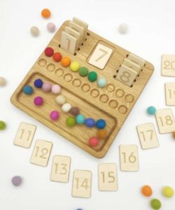 Wooden handmade reversible numbers 1-20 board with reversible tiles / Montessori inspired learning toy - Threewood