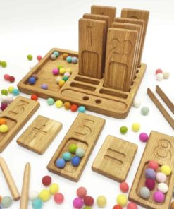 Wooden handmade math set 1-20 board with reversible trays / Montessori inspired learning toy - Threewood