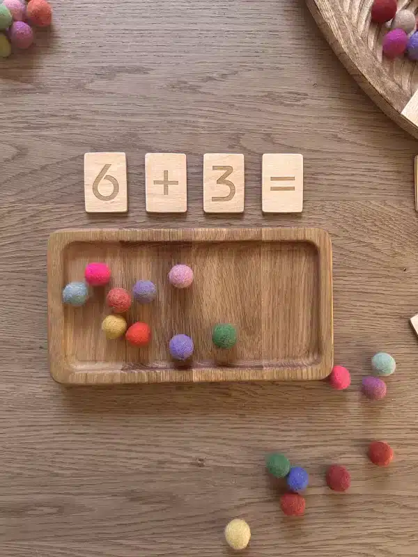 handgefertigtes Montessori inspiriertes Lernspielzeug Zahlenbrett aus Holz Threewood