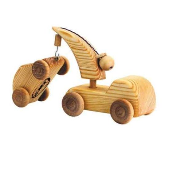 Large wooden toy tow truck with mini car - Debresk Sweden