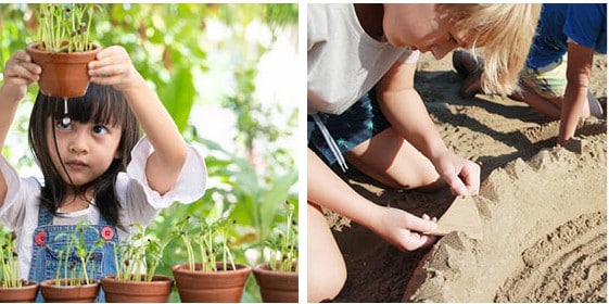 Gardening with children and sand play