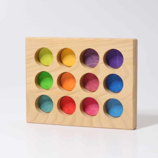 Handmade sustainable wooden toy Rainbow sorting board - Grimm's