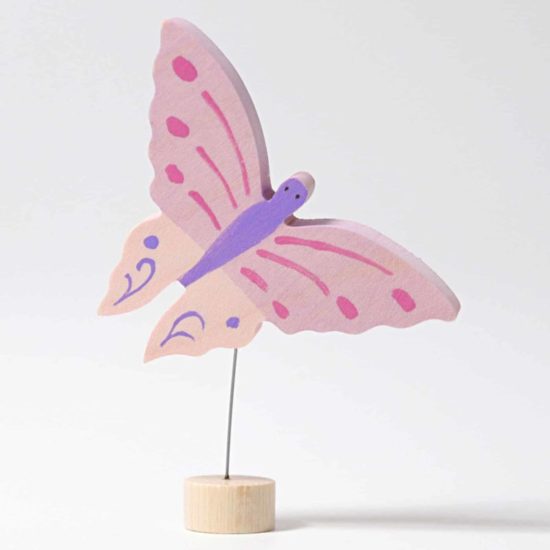 Pink butterfly decorative figure Handmade wooden Waldorf birthday ring decoration - Grimm's