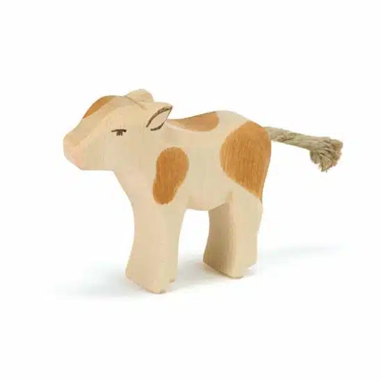 Standing brown wooden toy calf Ostheimer family farm figures