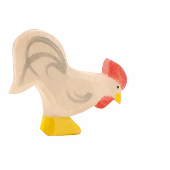 Wooden toy rooster in white Ostheimer family farm figures