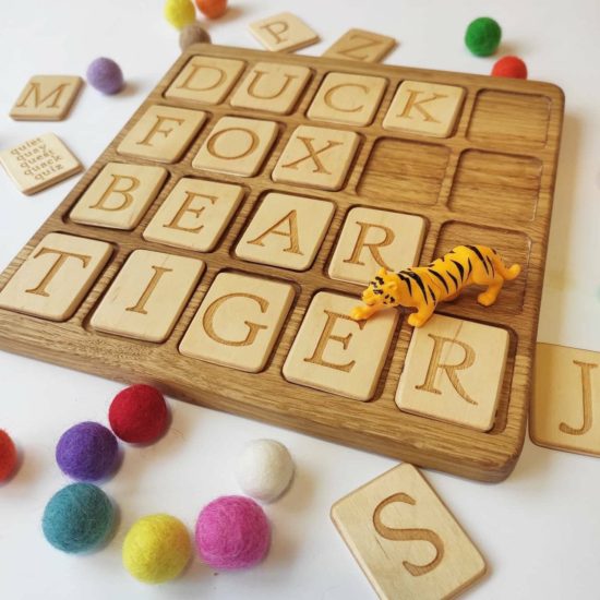 Wooden letters board English uppercase Threewood Montessori inspired learning toy
