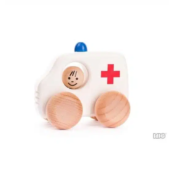 Ambulance Handmade sustainable wooden toy vehicle Bajo