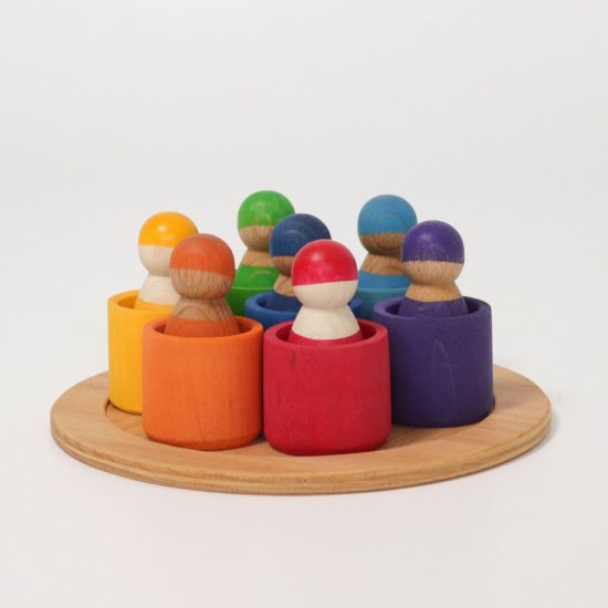 Seven friends in bowls handmade wooden toys set Grimm's