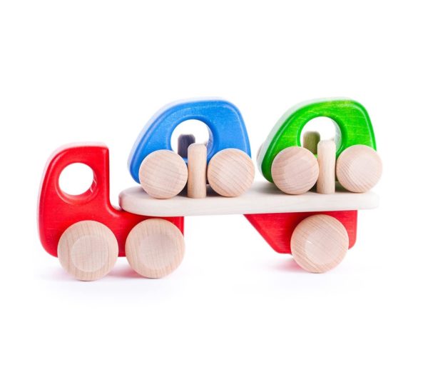 Wooden car transporter Handmade sustainable wooden toy vehicle Bajo