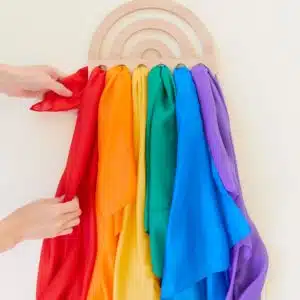Wooden rainbow playsilk display - Sarah's Silks