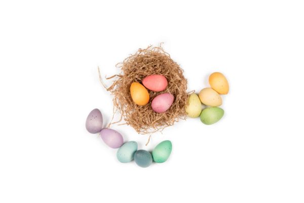 Happy wooden toy eggs in rainbow colours Grapat 2023