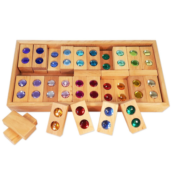 Large colour tracks wooden gemstones blocks 45 Pieces Bauspiel