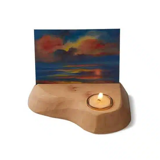 Waldorf postcard photo holder with beeswax candle Mercurius Dipam