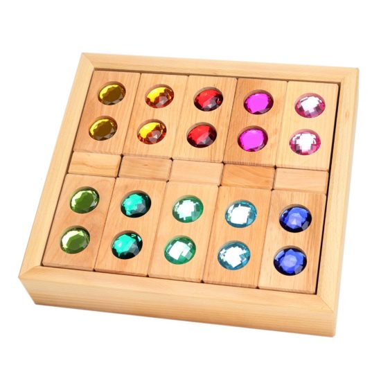 Small colour tracks wooden gemstones blocks 25 pieces Bauspiel