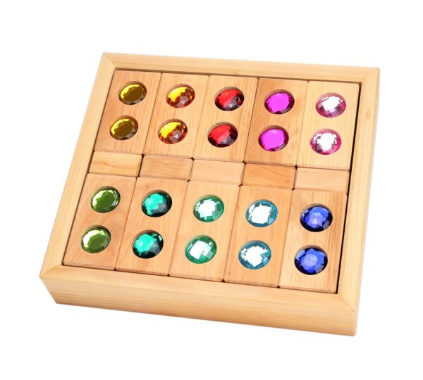 Small colour tracks wooden gemstones blocks 25 pieces Bauspiel