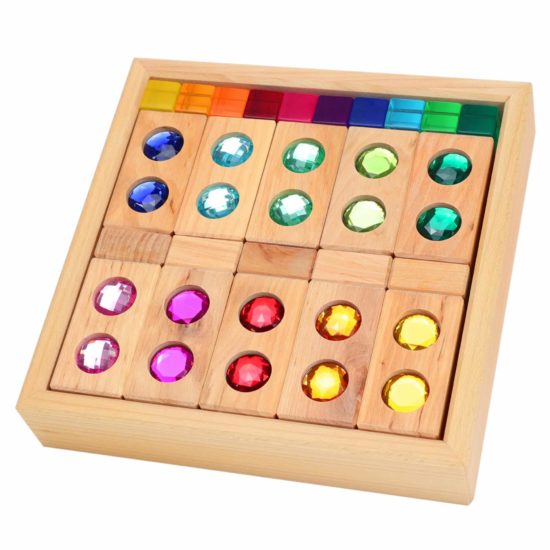 Small colour tracks wooden gemstones blocks 45 pieces Bauspiel 2