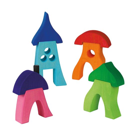 Wooden colourful dwarf houses Bauspiel