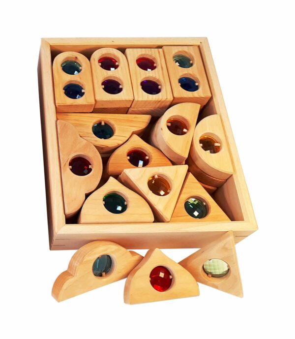 Fairytale gemstones windows blocks natural wood Bauspiel