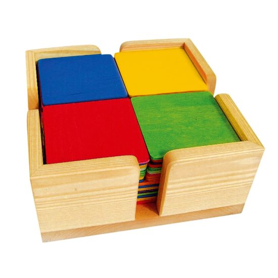 Wooden rainbow coloured building tiles 52 pieces Bauspiel
