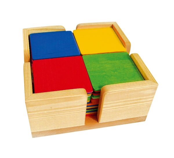 Wooden rainbow coloured building tiles 52 pieces Bauspiel