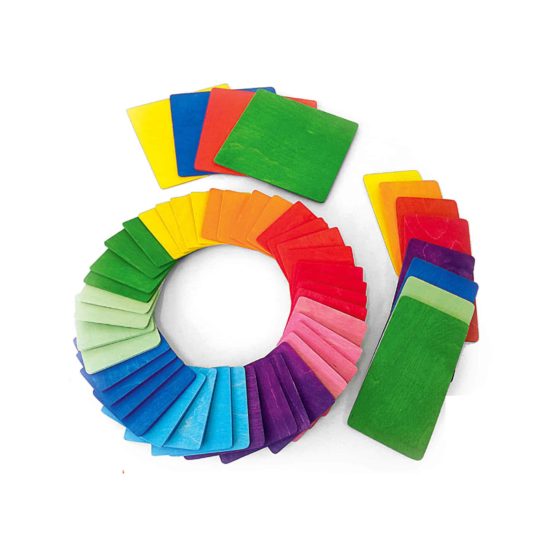 Wooden rainbow coloured building tiles 52 pieces Bauspiel toys