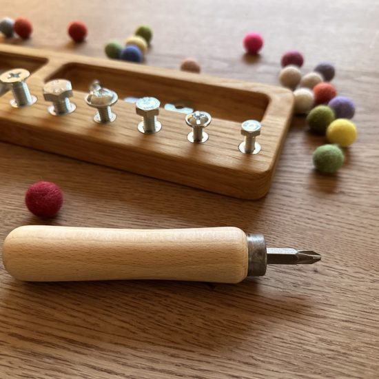 Threewood screw board handmade Montessori inspired sensorial learning toy