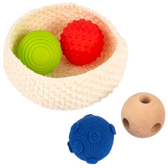 Montessori sensorische Bälle im Korb Educo sensorisches Babyspielzeug