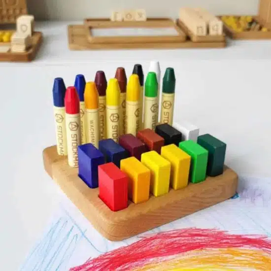 Threewood Waldorf inspired rectangular wooden holder for Stockmar stick and block crayons