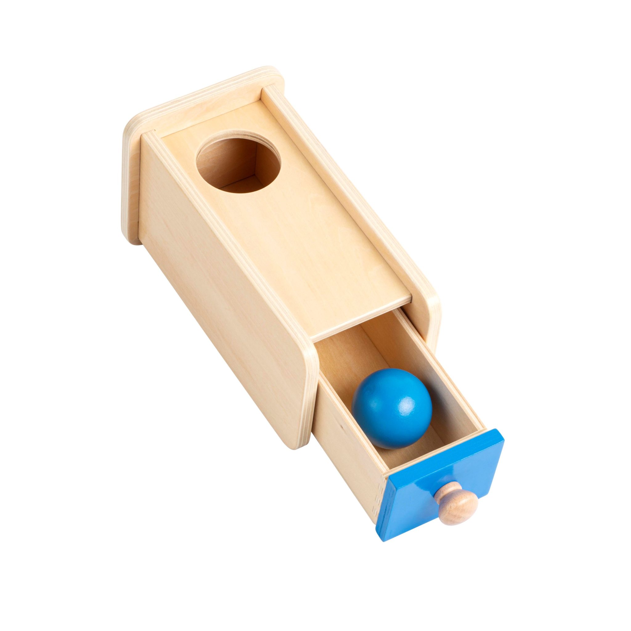 Montessori Objektpermanenz Holzkasten mit Schublade babies Educo