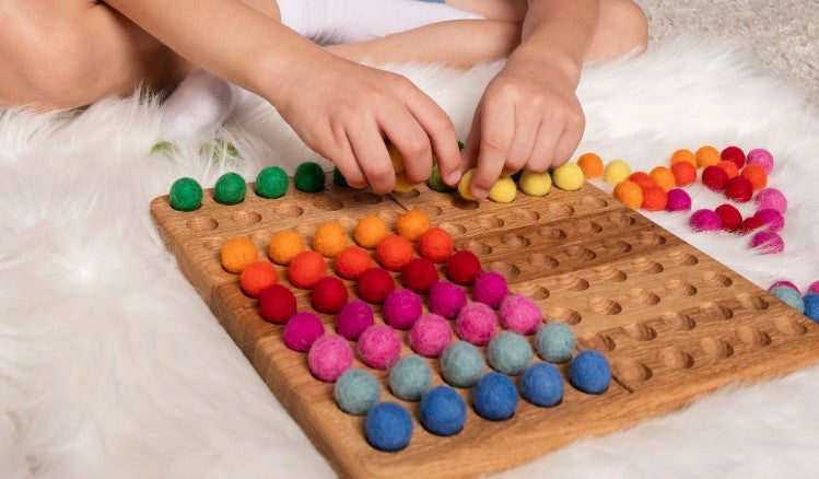 Montessori handmade wooden hundred board with wool felt balls Threewood