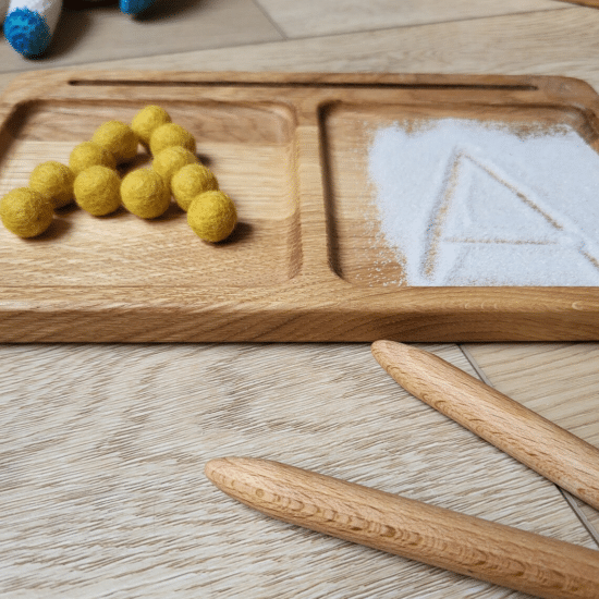 Montessori wooden letter sand writing tray Threewood