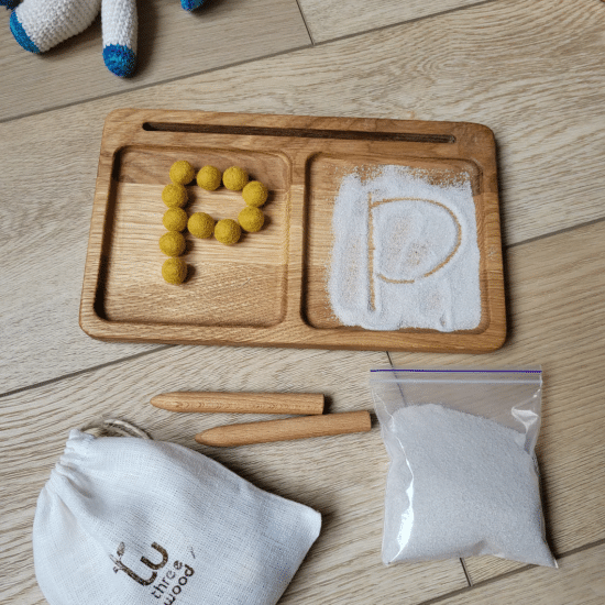 Montessori wooden letter sand writing tray Threewood