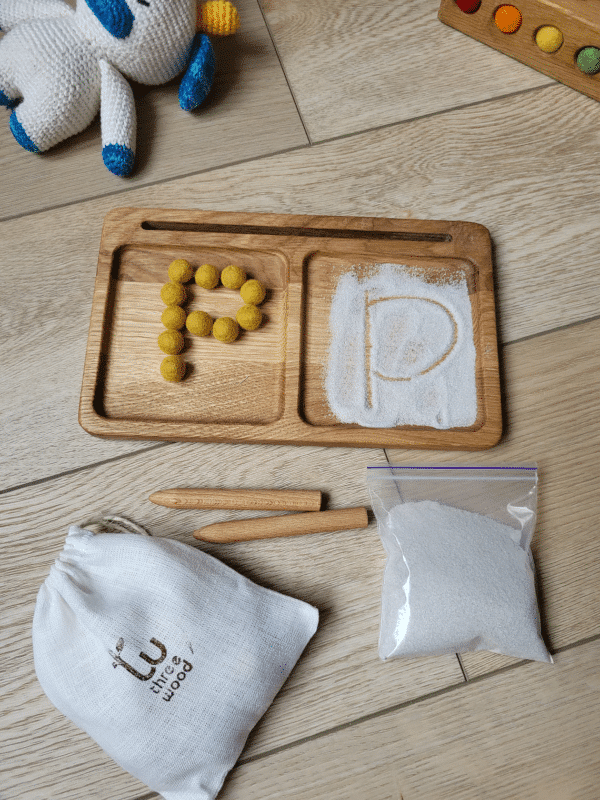 Montessori wooden letter sand writing tray Threewood